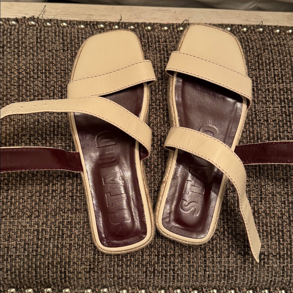 STAUD Cream and Brown Strappy Sandals